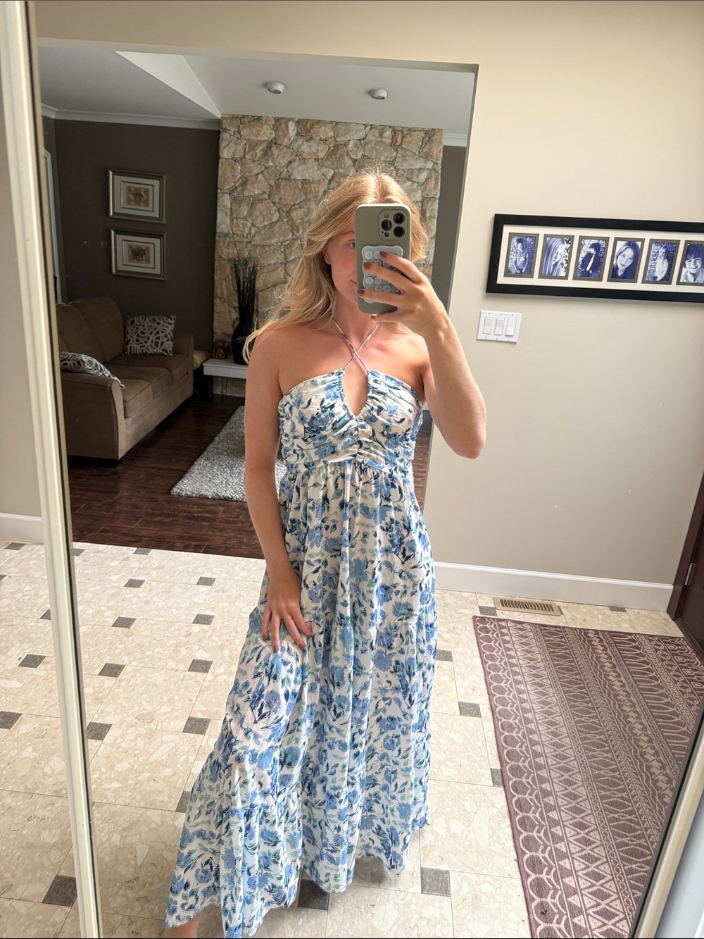 Tie Up Blue Floral Maxi Dress - Unbranded